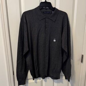 Grant Thomas New 100% Merino Wool Men's Charcoal Long-Sleeve Polo